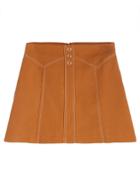 Romwe Khaki Suede A Line Zip Skirt With Stitch Detail