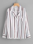 Romwe Revere Collar Striped Shirt