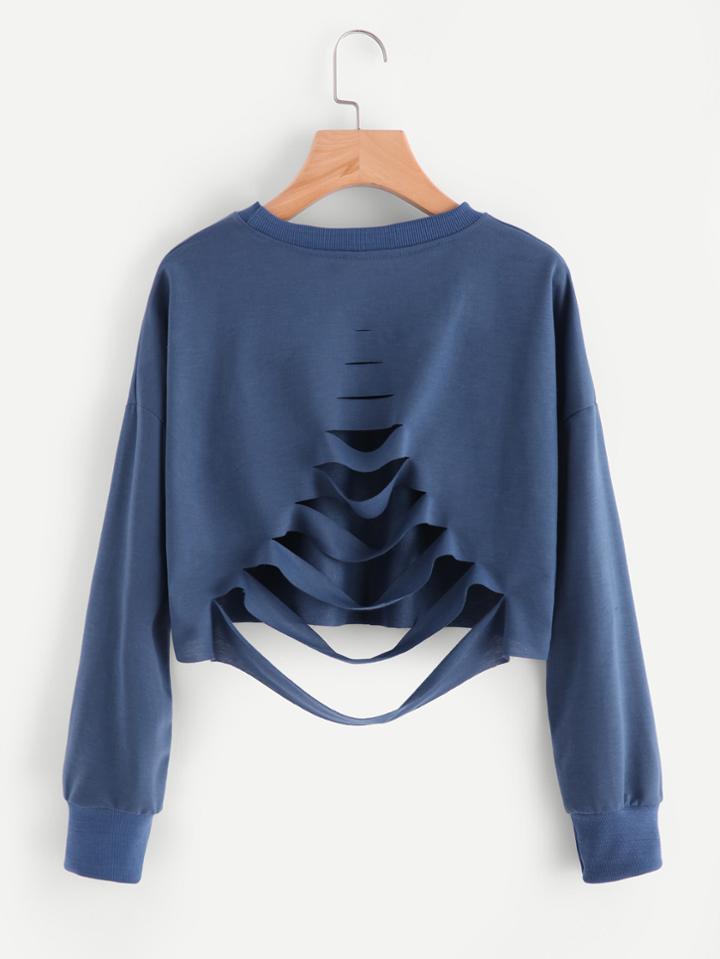 Romwe Ladder Cut Out Back Sweatshirt
