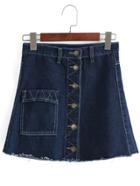 Romwe Single-breasted With Pocket Denim Skirt