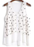 Romwe Scoop Neck Stars Print Chiffon Vest