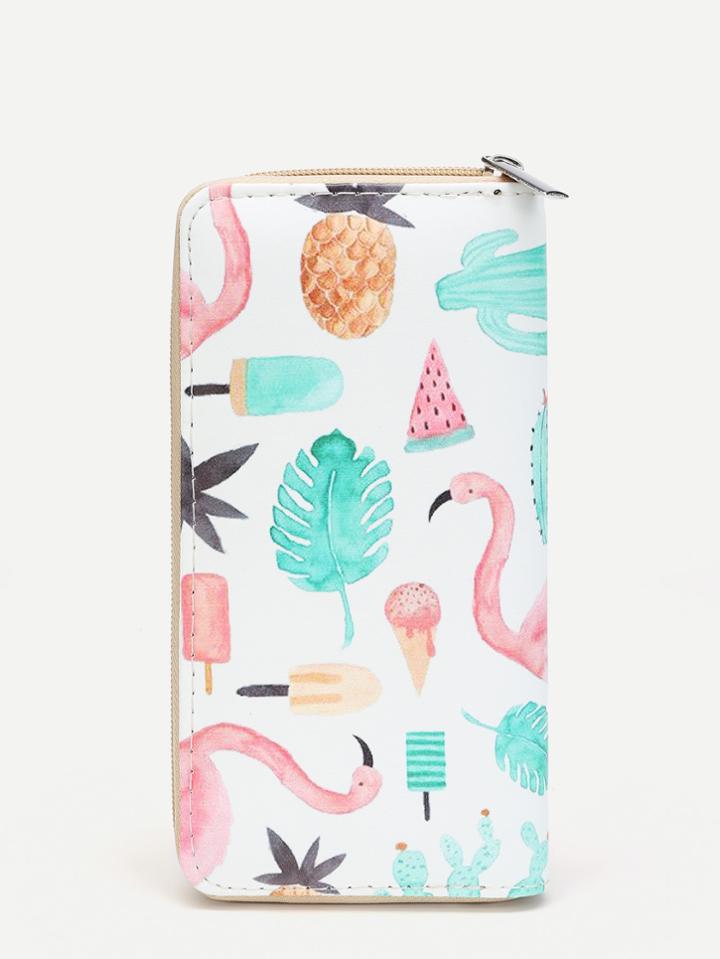 Romwe Mixed Print Pu Wallet