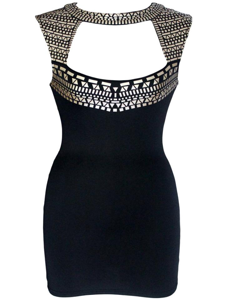 Romwe Sleeveless Studded Hollow Bodycon Dress
