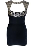 Romwe Sleeveless Studded Hollow Bodycon Dress