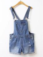 Romwe Rolled Hem Ripped Overall Shorts