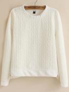 Romwe White Round Neck Diamond Pattern Crop Sweatshirt