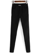 Romwe Thicken Pencil Black Pant With Silver Button