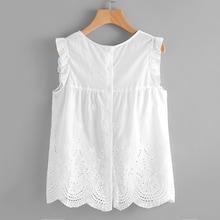 Romwe Schiffy Eyelet Scallop Shell Top