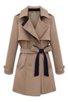Romwe Lapel Self-tie Belt Slim Trench Coat