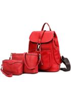Romwe Embossed Faux Leather 3pcs Bag Set - Red