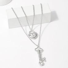 Romwe Lock & Key Pendant Layered Chain Necklace