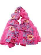 Romwe Hotpink Flower Printed Boho Style Wide Cotton Scarf For Ladies