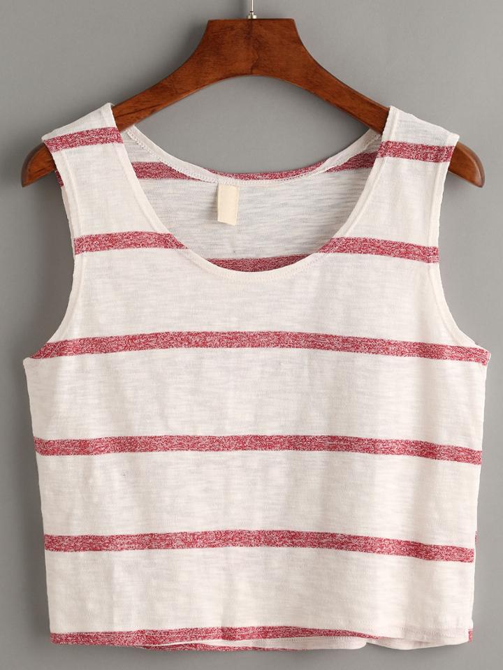 Romwe Red Striped Crop Tank Top