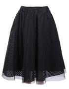 Romwe Elastic Waist Plaid Mesh Black Skirt