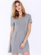 Romwe Grey Short Sleeve Casual Dress