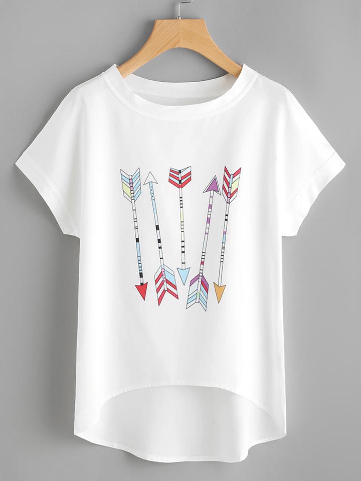 Romwe Graphic Print Dip Hem Chiffon Top