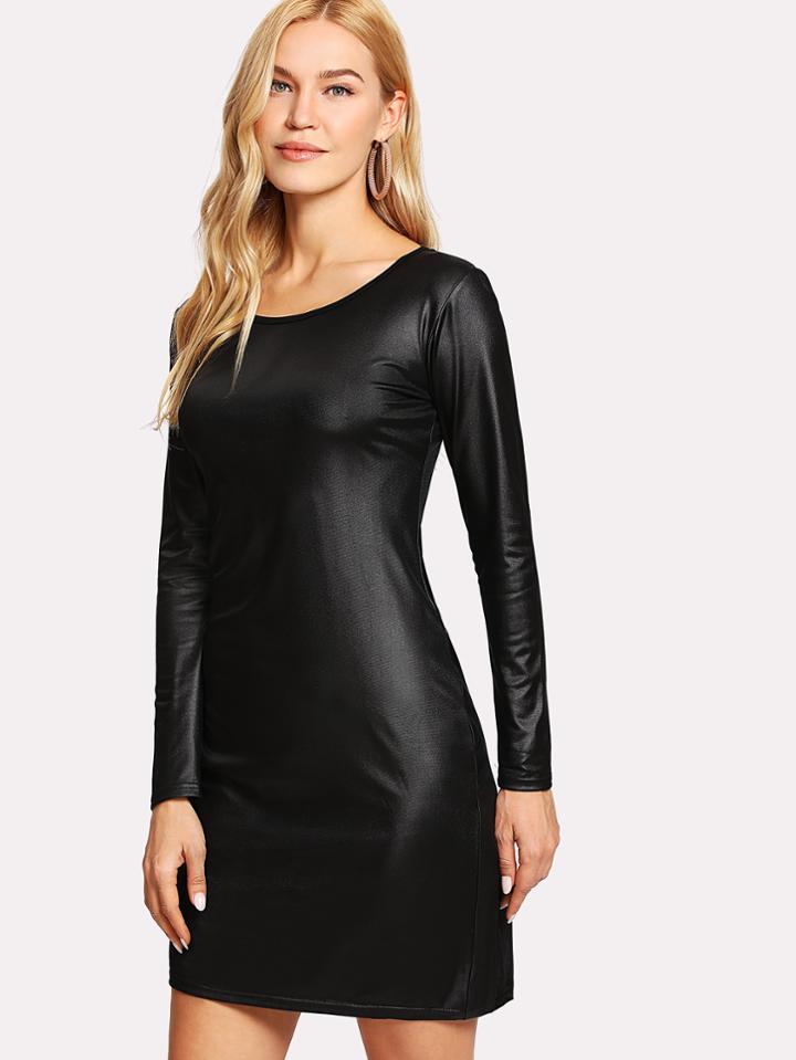 Romwe Zip Back Solid Dress