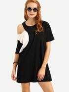 Romwe Asymmetric Cutout Shoulder Tee Dress - Black