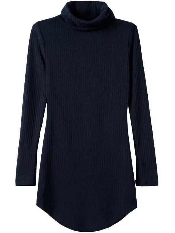 Romwe Turtleneck Curved Hem Navy Sweater Dress