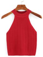 Romwe Halter Neck Knitted Sweater - Red