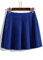 Romwe Elastic Waist Pleated Royal Blue Skirt