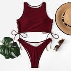 Romwe High Neck Top With High Cut Two Piece Swimwear