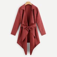 Romwe Asymmetrical Hem Belted Outerwear