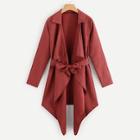 Romwe Asymmetrical Hem Belted Outerwear