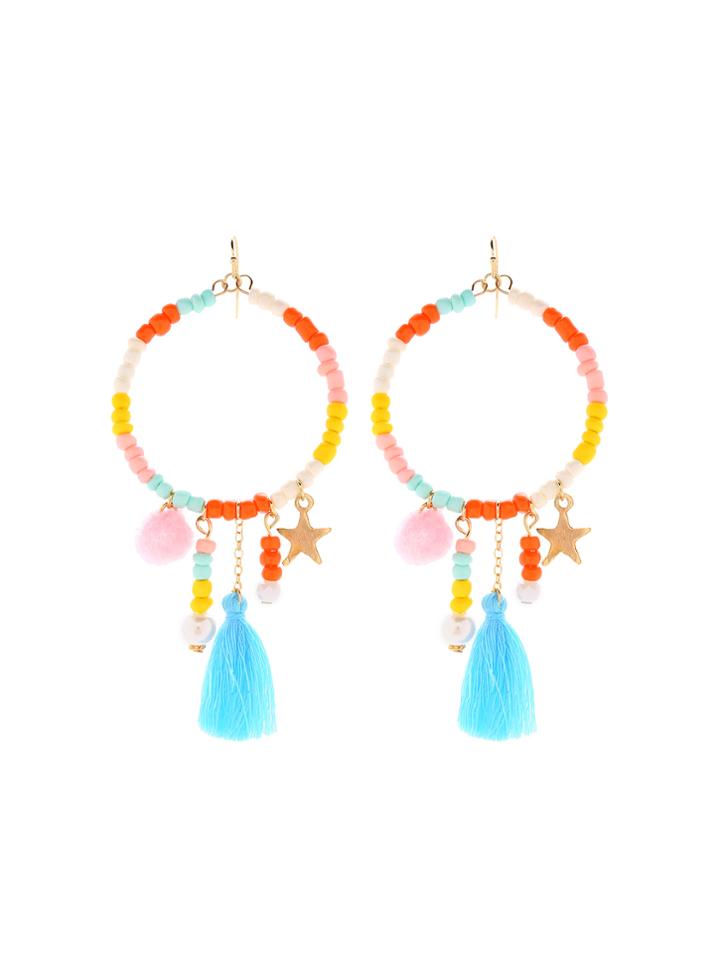 Romwe Tassel Detail Beaded Drop Earrings