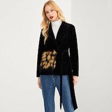 Romwe Contrast Faux Fur Knot Blazer
