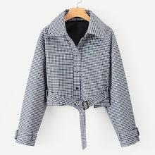 Romwe Self Tie Plaid Crop Outerwear