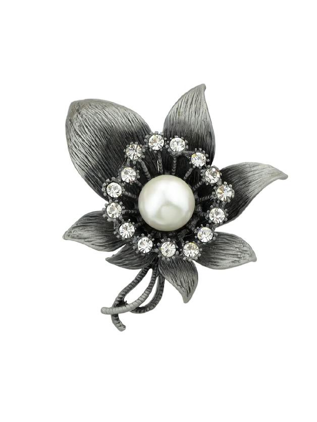 Romwe White Vintage Style Rhinestone Flower Brooches