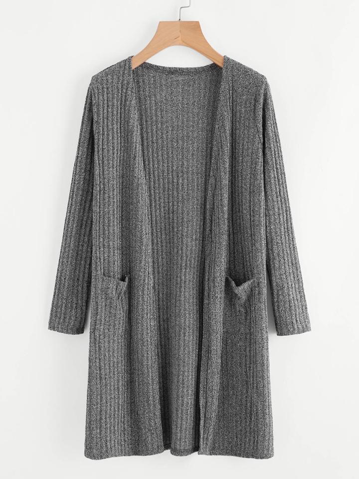 Romwe Pocket Ribbed Long Knit Cardigan
