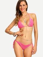 Romwe Beaded Crochet Bikini Set - Pink