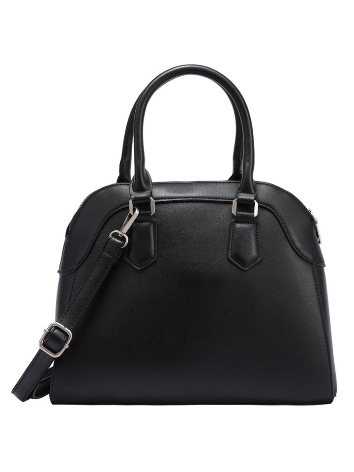 Romwe Faux Leather Structured Handbag With Strap - Black
