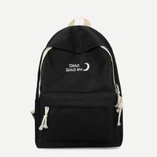 Romwe Embroidered Detail Pocket Front Backpack