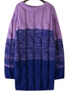 Romwe Round Neck Cable Knit Purple Blue Sweater