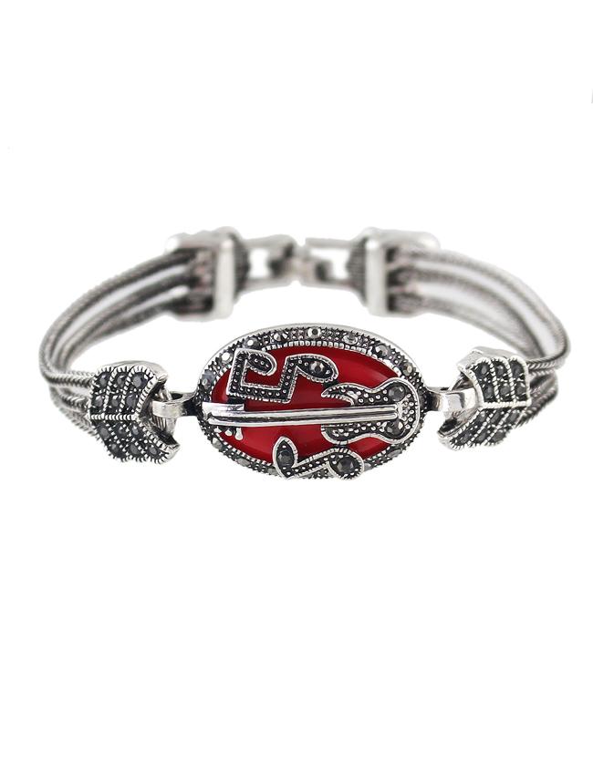 Romwe Antique Silver Plated Red Imitation Gemstone Wrap Bracelet