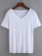 Romwe V Neck White T-shirt