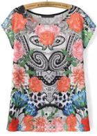 Romwe Multicolor Short Sleeve Floral Loose T-shirt