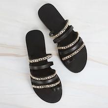 Romwe Chain Decor Strappy Slippers
