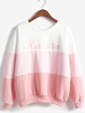 Romwe Color-block Dropped Shoulder Seam Letter Print Sweatshirt