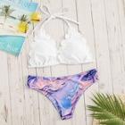 Romwe Scallop Halter Top With Watercolor Print Bikini