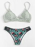 Romwe Tropical Print Chevron Bikini Set
