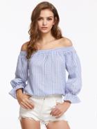 Romwe Shirred Off The Shoulder Bow Tie Back Top