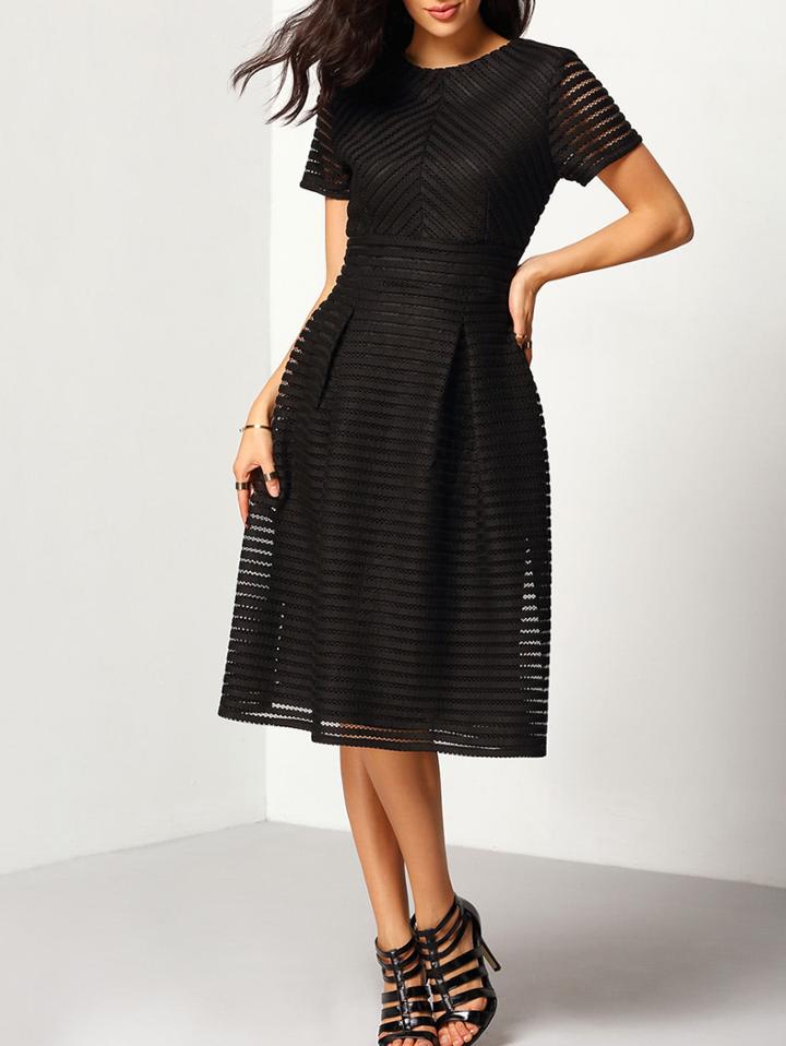 Romwe Short Sleeve Hollow Out Flippy Dress