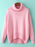 Romwe Turtleneck High Low Pink Sweater