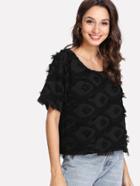 Romwe Scoop Neck Fringe Decorated Top