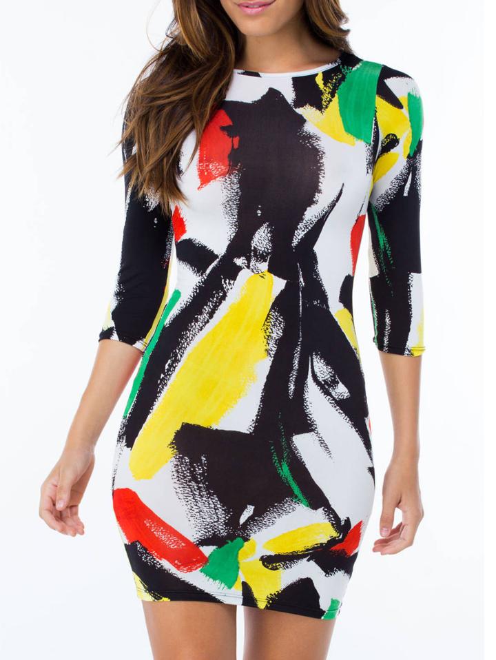 Romwe Brushstroke Print Bodycon Dress