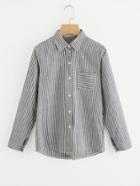 Romwe Striped Single Breasted Pocket Shirt